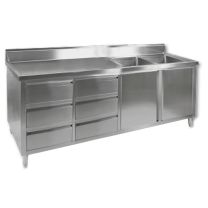 F.E.D DSC-2400R-H Stainless Steel 2 Solid Doors 6 Drawers Kitchen Tidy Cabinet With Double Right Sinks
